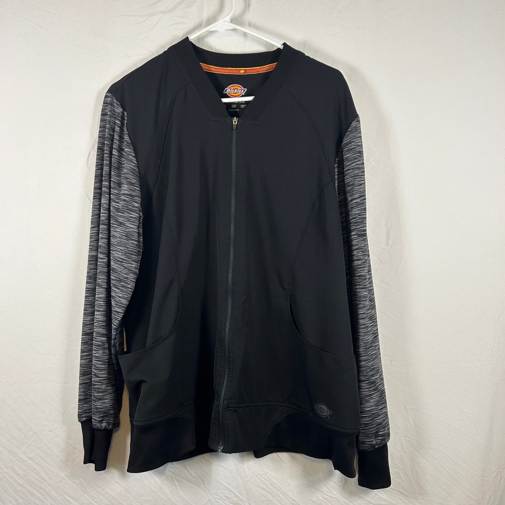Dickies Dynamix Womens Scrub Jacket XL Black Space Dye Zip Front Warm Up Jacket